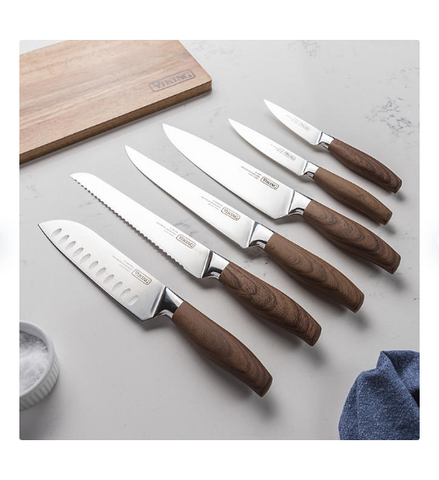 Viking 6-Piece Cutlery Set with Faux Wood Handles and Sheaths