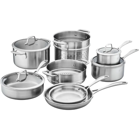 Zwilling 1016720 12 Piece Cookware Set w/ Glass Lids, 3 Ply Stainless w/ Aluminum Core