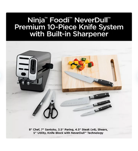 Ninja Foodi NeverDull Premium 10pc German Stainless Steel Knife System with Built-in Sharpener