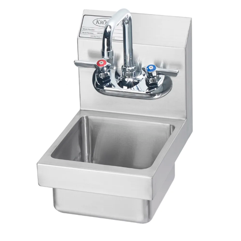 Krowne HS-1 Wall Mount Commercial Hand Sink w/ 8"L x 8"W x 5"D, Goosneck Faucet