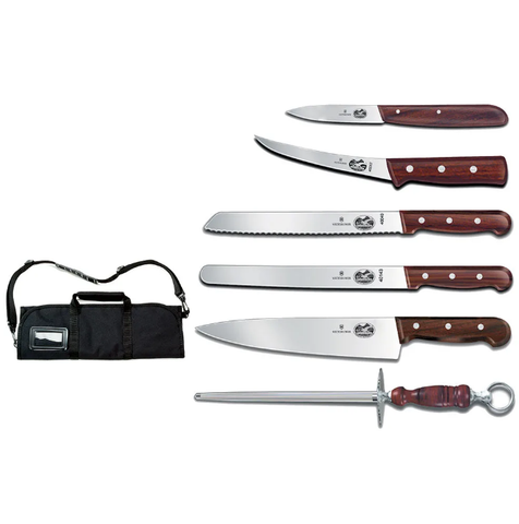 Victorinox - Swiss Army 7.4012-X7 7 Piece Cutlery Roll Set w/ Canvas Case, Rosewood Handle