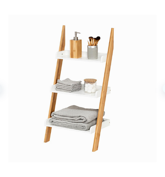 HoneyCanDo Natural and White 3Tier Ladder Shelf Openbax
