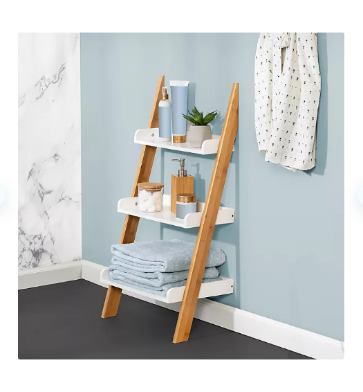 HoneyCanDo Natural and White 3Tier Ladder Shelf Openbax