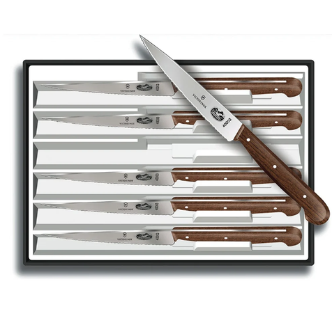 Victorinox - Swiss Army 5.2000.12-X4 6 Piece Steak Knife Set w/ Spear Tip Blades, Rosewood Handles