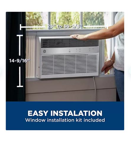 GE 12,000 BTU Smart Electronic Window Air Conditioner for Large Rooms with Remote, Energy Star