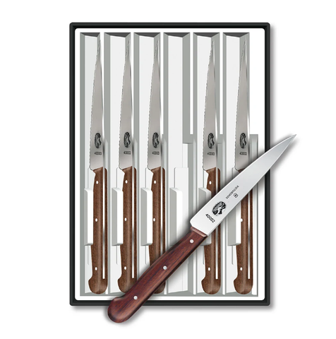 Victorinox - Swiss Army 5.2000.12-X4 6 Piece Steak Knife Set w/ Spear Tip Blades, Rosewood Handles