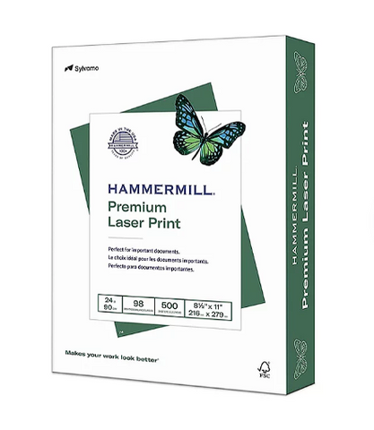 Hammermill - Laser Print Paper, 24lb, 98 Bright, 8-1/2 x 11" - Ream (2 pk).