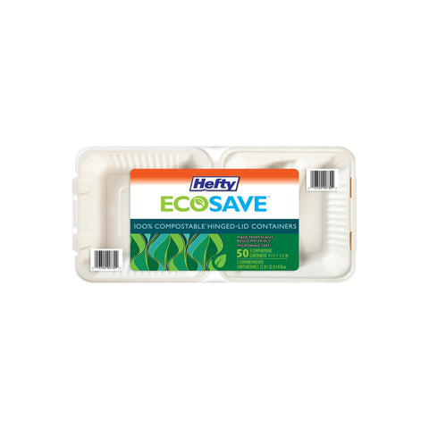 Hefty ECOSAVE 3-Compartment Hinged Lid Container (9" x 9", 50 ct.)