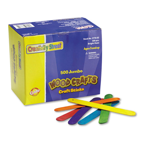 Creativity Street Colored Wood Craft Sticks, Jumbo, 6" x 0.75", Wood, Assorted, 500/Box