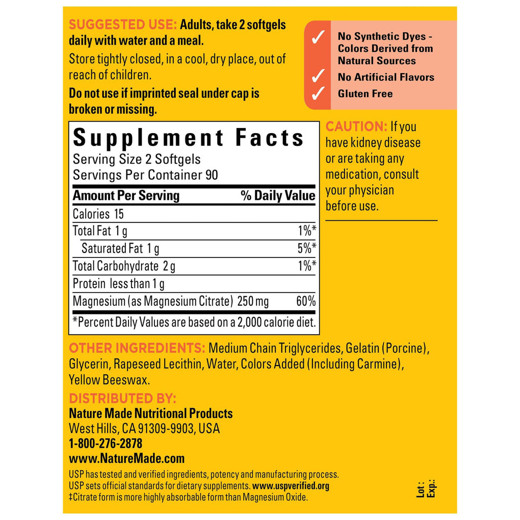 Nature Made Magnesium Citrate 250mg Softgels (180 ct.)