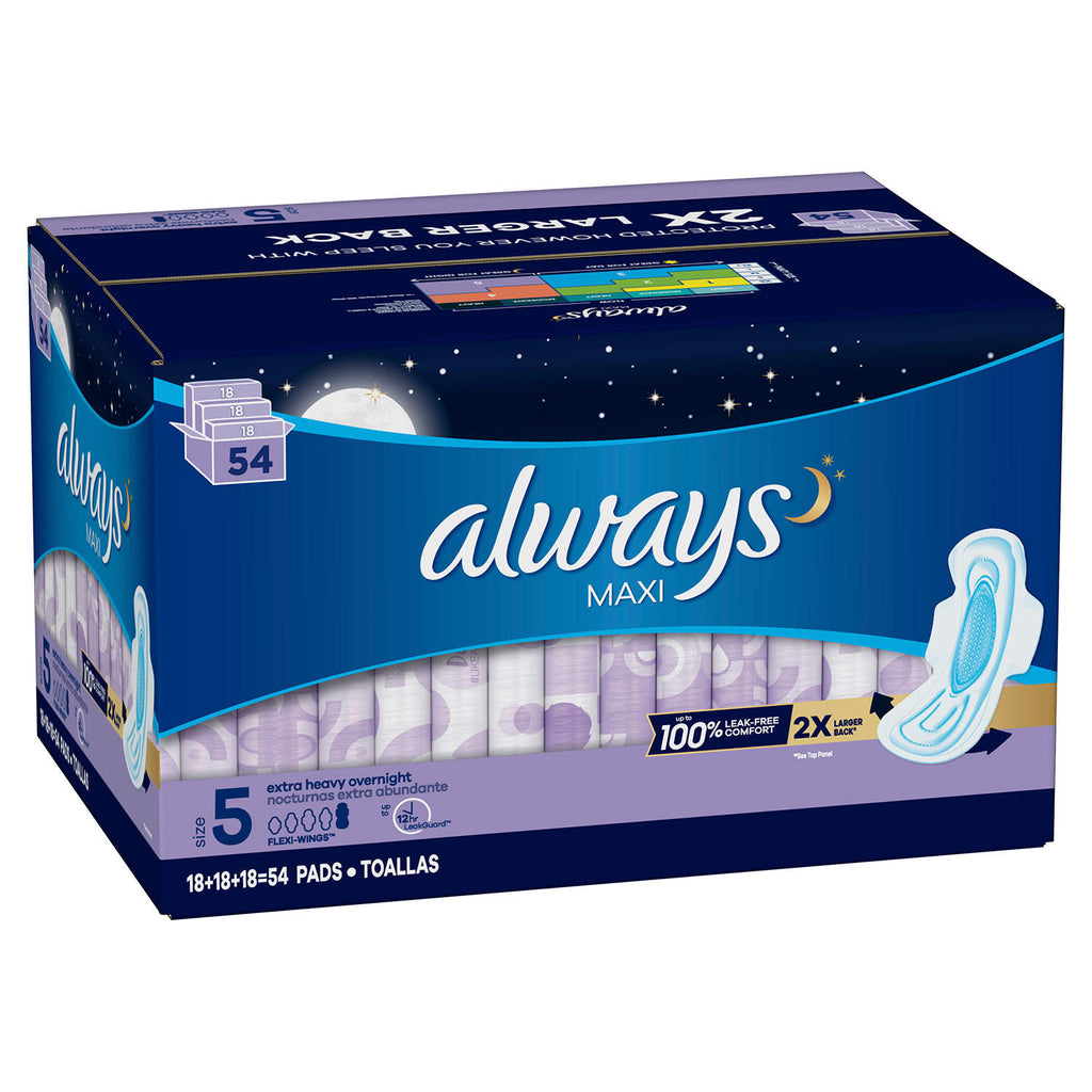 Always Maxi Extra Heavy Overnight Pads. Unscented - Size 5 (54 ct.)