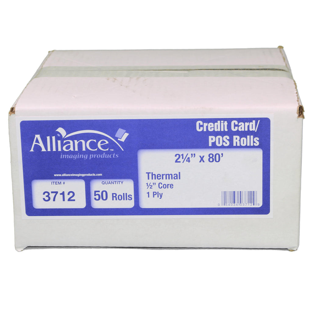 Alliance Thermal Paper Receipt Rolls, 2 1/4" x 80', White, 50 Rolls