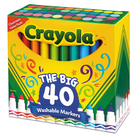 Crayola® Washable Markers, Broad Point, Assorted Classic Colors, 40/Set