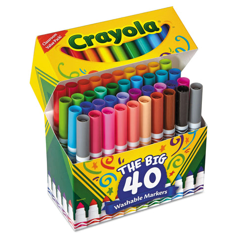 Crayola® Washable Markers, Broad Point, Assorted Classic Colors, 40/Set