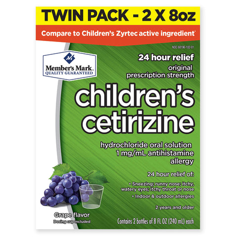Member s Mark Children Cetirizine Allergy Relief Oral Solution. Sugar-Free Grape Flavor (8 oz. 2 pk.)