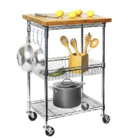 Member's Mark Bamboo Prep Table Kitchen Island / Utility Cart