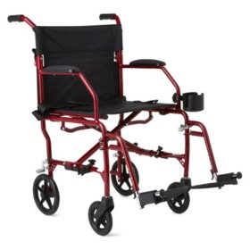Ultra Lightweight Transport Wheelchair. Burgundy