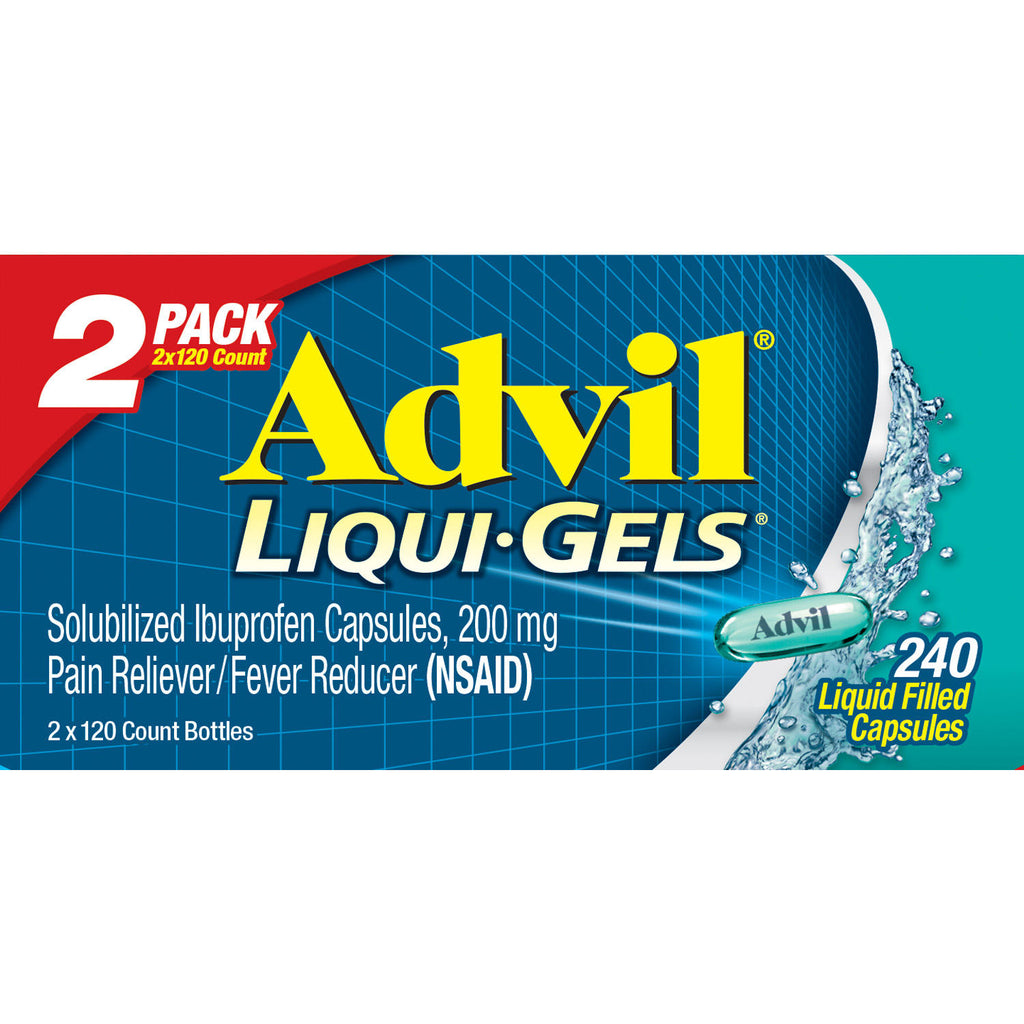 Advil Liqui-Gels Pain Reliever/Fever Reducer Liquid-Filled Capsule. 200mg Ibuprofen (120 ct. 2 pk.)