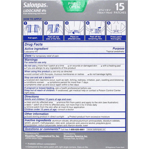 Salonpas Lidocaine Gel-Patch (15 ct.)