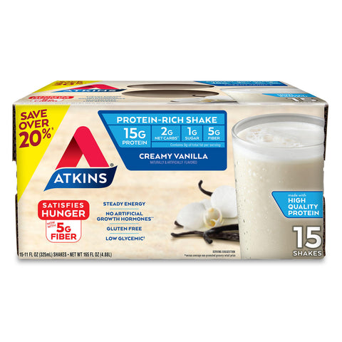 Atkins Gluten Free Protein-Rich Shake. Creamy Vanilla. Keto Friendly (15 pk.)