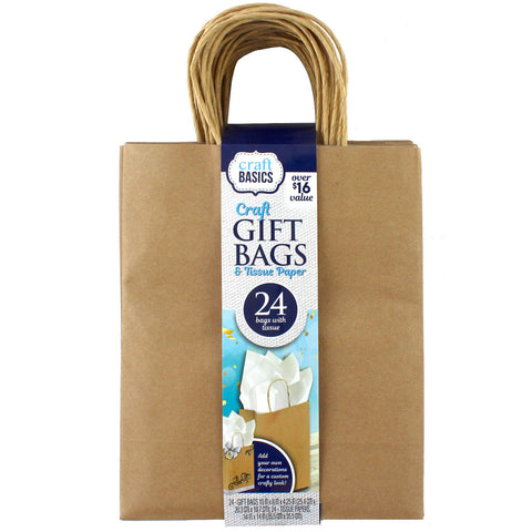 ArtSkills Kraft Brown Craft Gift Bags & Tissue Paper, 24Ct