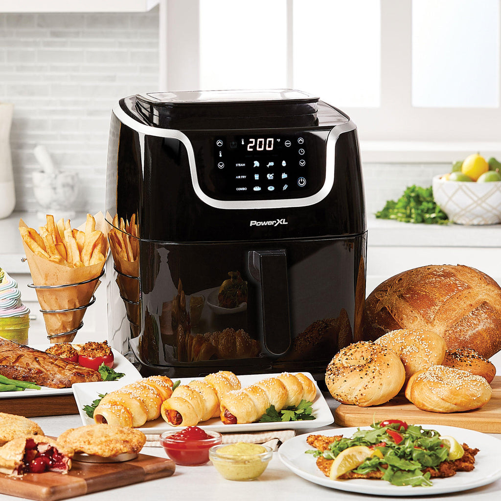 PowerXL Steamer Air Fryer 7 Quart Capacity, Vegetable Steamer and Air Fryer,  Black, 1700W 