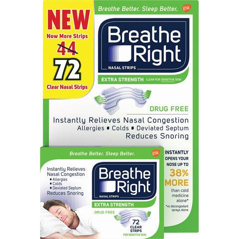 Breathe Right Nasal Strips to Stop Snoring, Drug-Free Extra Clear (72 ct.)