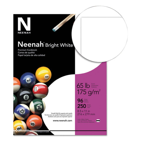 Neenah Bright White Premium Cardstock, 8.5" x 11", 65 lb/176 gsm, White, 96 Brightness, 250 Sheets