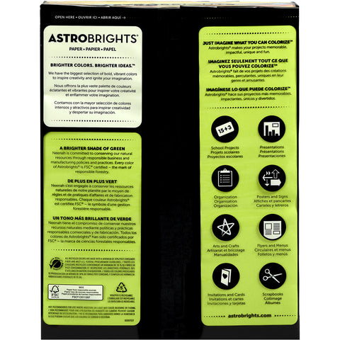 Astrobrights Color Paper, 24 lb., 8.5" x 11", “Everyday” 5-Color Assortment, 500 Sheets