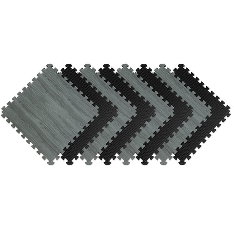 Norsk 25" x 25" Reversible Foam Flooring, Gray Wood & Black, 8 Tiles