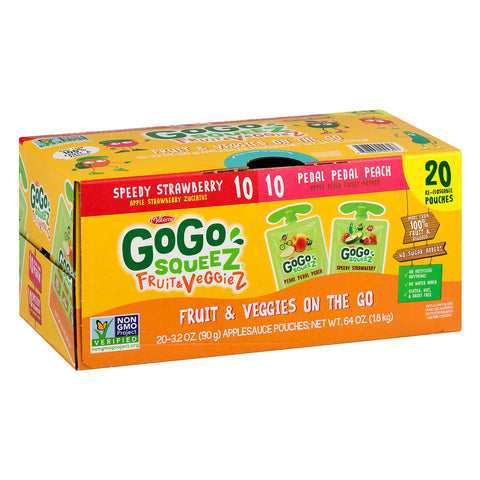 GoGo SqueeZ Fruit & VeggieZ Applesauce, Peach/Strawberry (3.2 oz., 20 ct.)