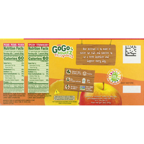 GoGo SqueeZ Fruit & VeggieZ Applesauce, Peach/Strawberry (3.2 oz., 20 ct.)