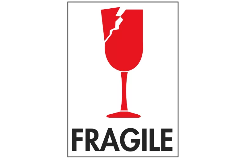 International Safe Handling Labels - "Fragile" with Broken Glass, 3 x 4"