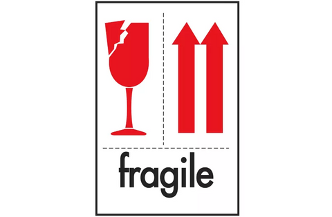 International Safe Handling Labels - "Fragile" with Red Arrows, 4 x 6"