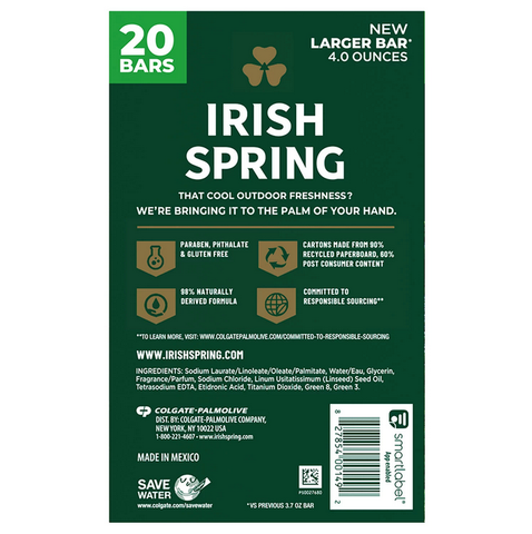Irish Spring Bar Soap. Original Clean (4 oz. 20 ct.)