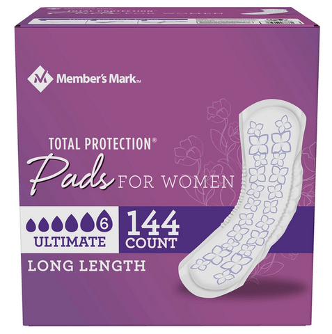 Member's Mark Total Protection Pads for Women. Ultimate - Long Length (144 ct.)