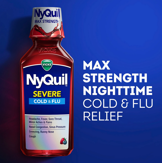 Vicks DayQuil and NyQuil SEVERE Cold & Flu Relief Liquid. Berry Flavor (3 pk. 12 fl.oz./Bottle)