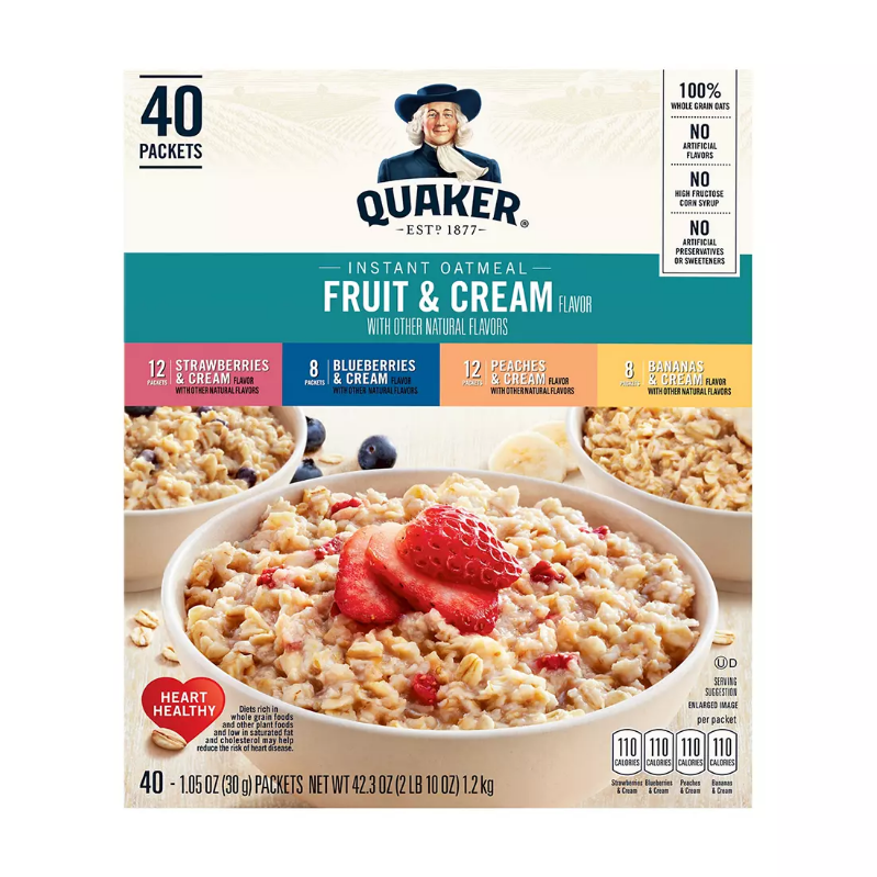 Quaker Fruit and Cream Instant Oatmeal. 40 ct. – Openbax