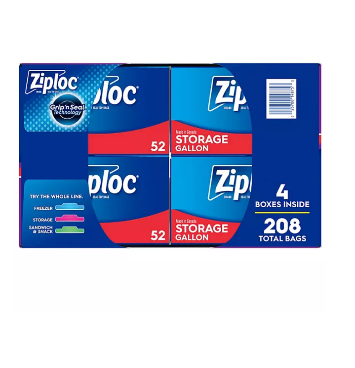 Ziploc Easy Open Tabs Storage Gallon Double Zipper Bags (208 Ct