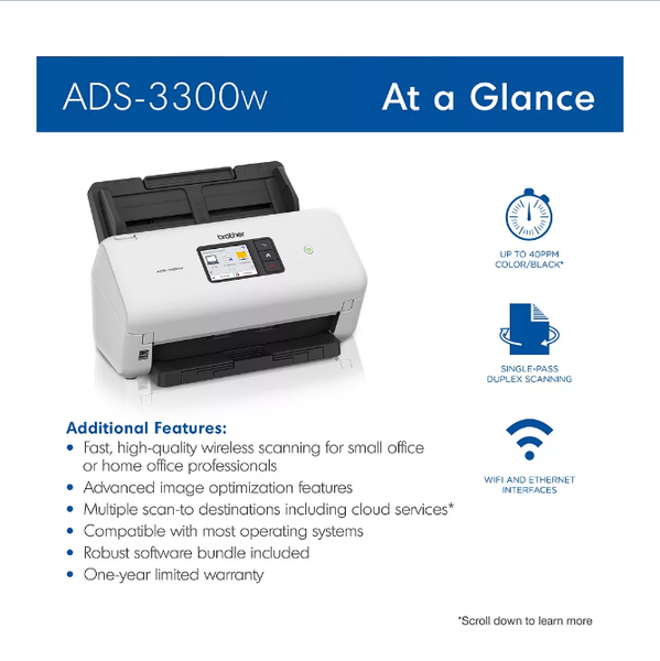 Brother ADS-3300W Wireless High-Speed Desktop Scanner – Openbax