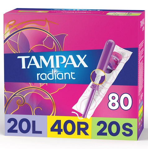 Tampax Radiant Tampons Trio Pack. Light - Regular - Super. Unscented (80 ct.)