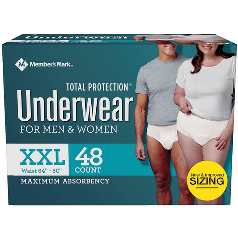 Member's Mark Total Protection Incontinence Underwear for Men and Women. Size - XXL (48 ct.)