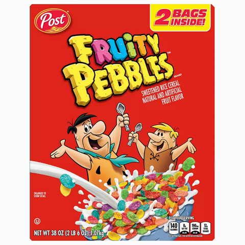 Post Fruity Pebbles Cereal with Gluten Free and Cocoa Flavored Crispy Rice Cereal. 38 oz.