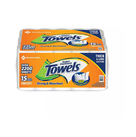 Member's Mark Super Premium 2-Ply Select & Tear Paper Towels (150 sheets/roll, 15 rolls)