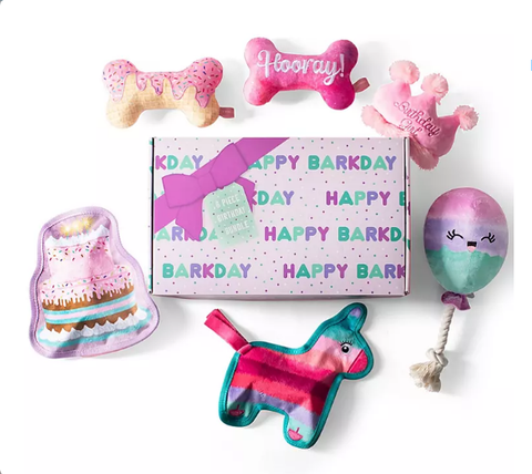 Happy Barkday Birthday Girl Box Dog Toy Bundle, 6-Piece Set (Pink)