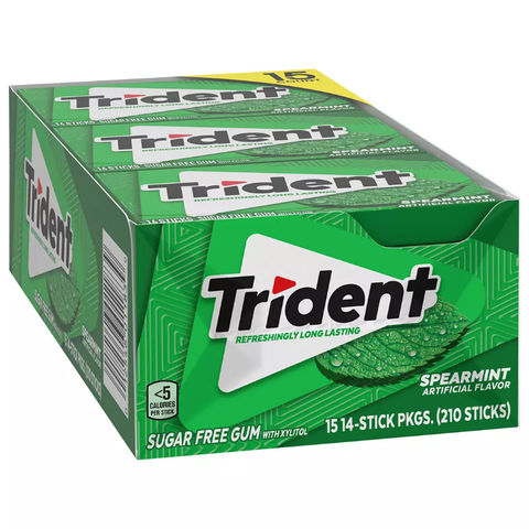 Trident Spearmint Sugar Free Gum. 15 pk.