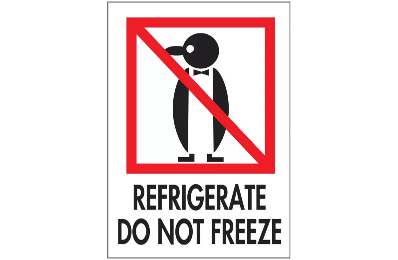 International Safe Handling Labels - "Refrigerate Do Not Freeze", 3 x 4"