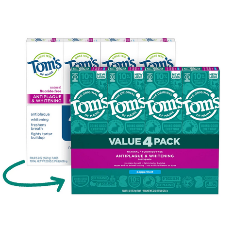Tom's of Maine Fluoride-Free Antiplaque & Whitening Toothpaste. Peppermint (5.5 oz. 4 pk.)