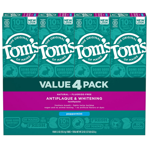 Tom's of Maine Fluoride-Free Antiplaque & Whitening Toothpaste. Peppermint (5.5 oz. 4 pk.)