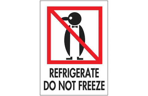 International Safe Handling Labels - "Refrigerate Do Not Freeze", 3 x 4"